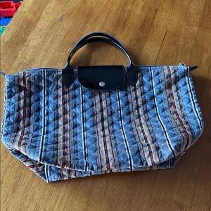 Longchamp Pliage Tote Brown Green black Striped Velvet